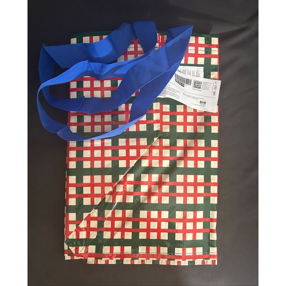 Ikea VINTERFINT Shopping Bag Christmas Large, Check Pattern Multicolor NEW
